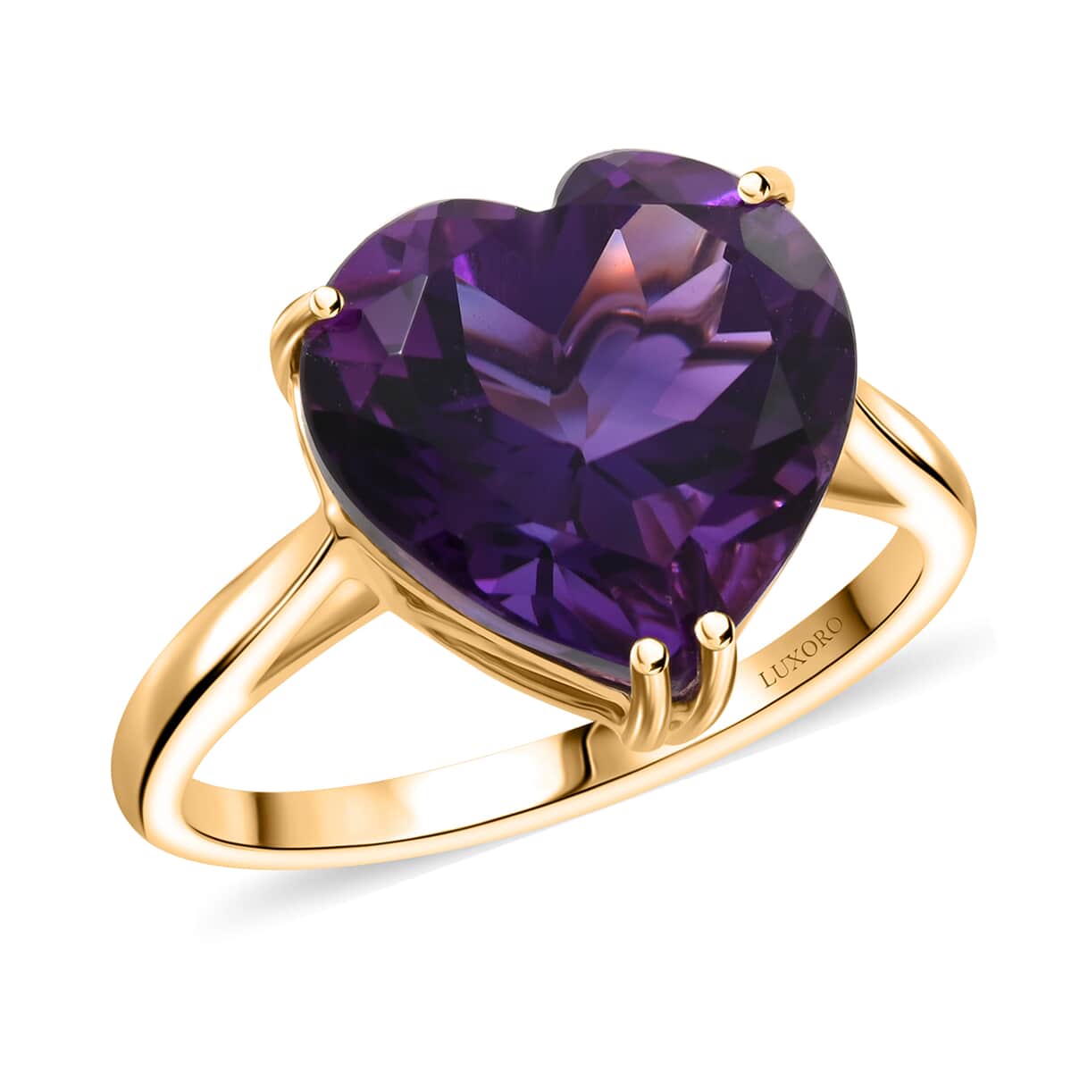 Luxoro AAA Lusaka Amethyst 5.65 ctw Heart Ring in 10K Yellow Gold (Size 10.0) image number 0