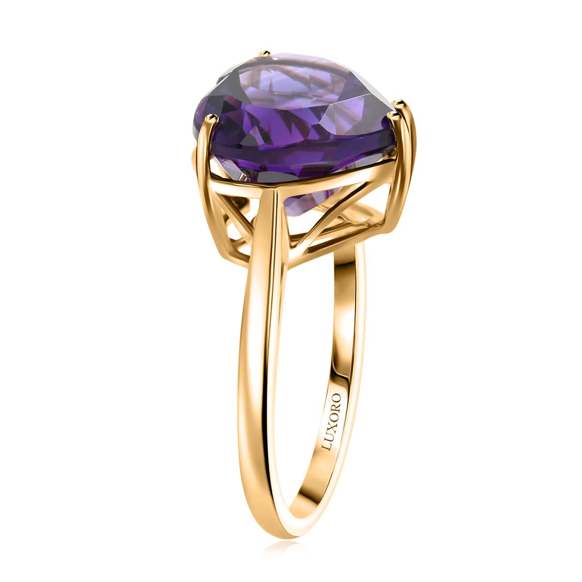 Luxoro AAA Lusaka Amethyst 5.65 ctw Heart Ring in 10K Yellow Gold (Size 10.0) image number 3