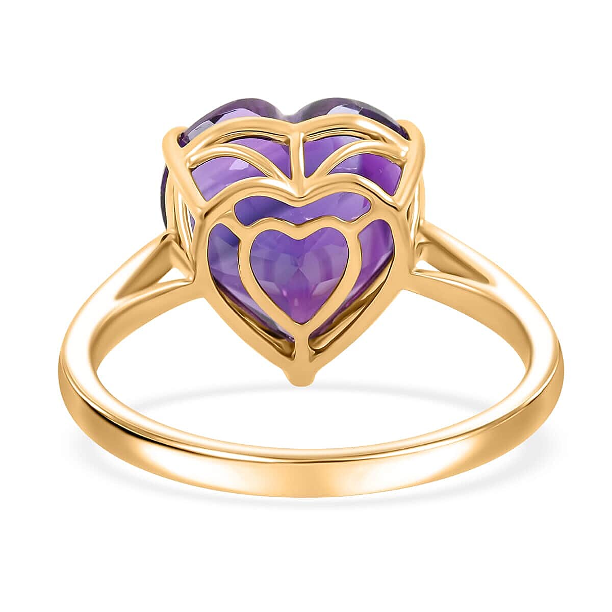 Luxoro AAA Lusaka Amethyst 5.65 ctw Heart Ring in 10K Yellow Gold (Size 10.0)