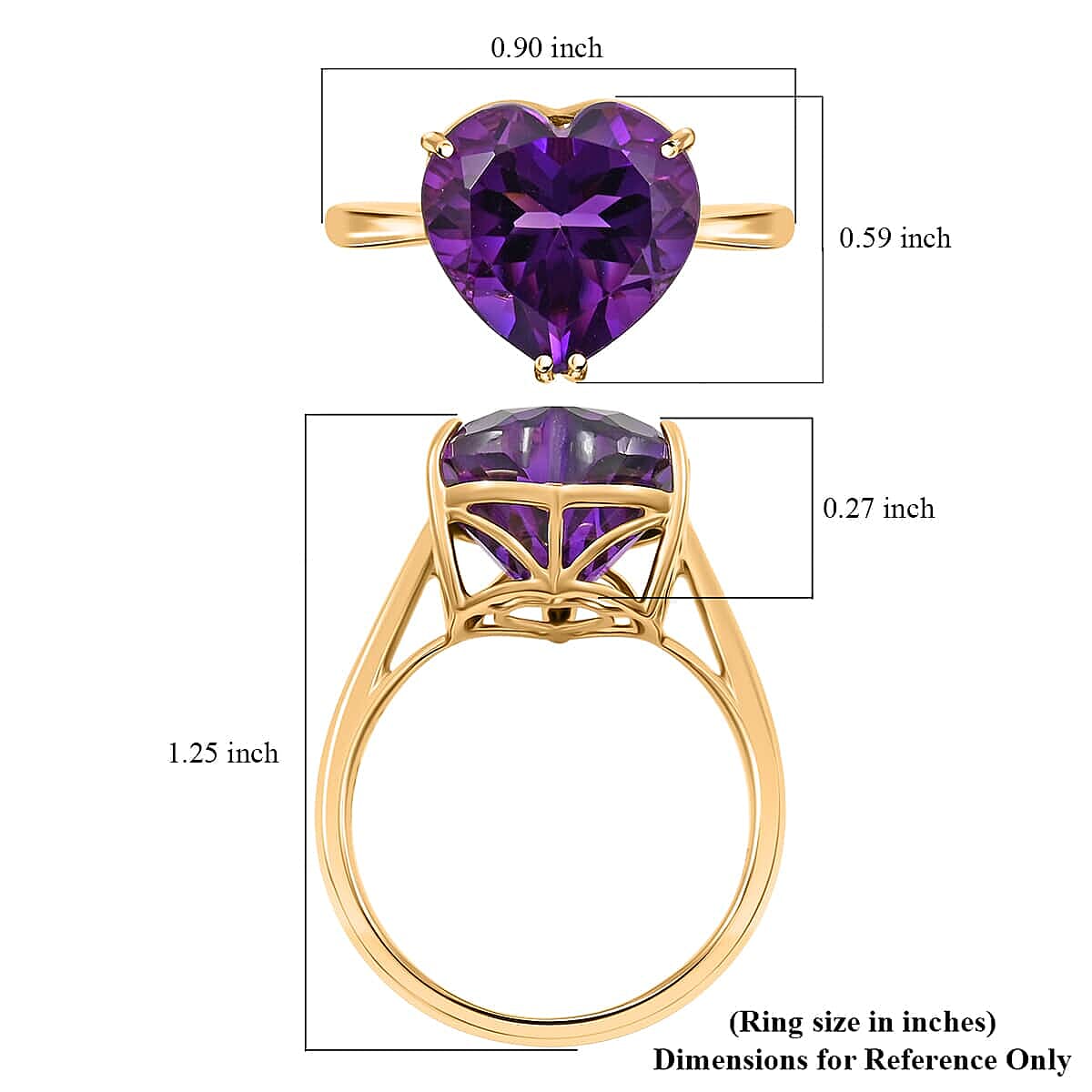 Luxoro AAA Lusaka Amethyst 5.65 ctw Heart Ring in 10K Yellow Gold (Size 10.0)
