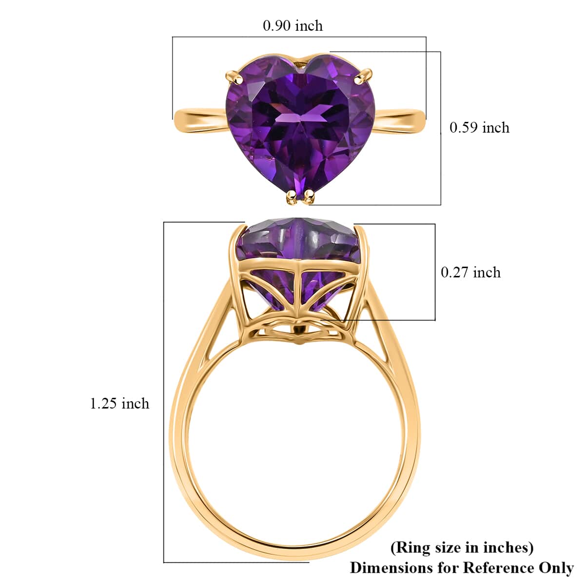 Luxoro AAA Lusaka Amethyst 5.65 ctw Heart Ring in 10K Yellow Gold (Size 10.0) image number 5