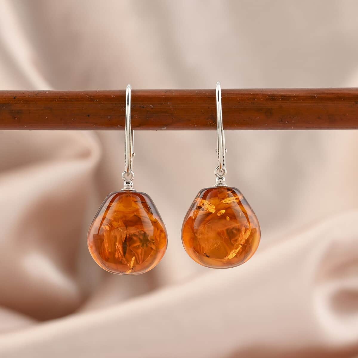 Baltic Amber Drop Earrings in Sterling Silver image number 1