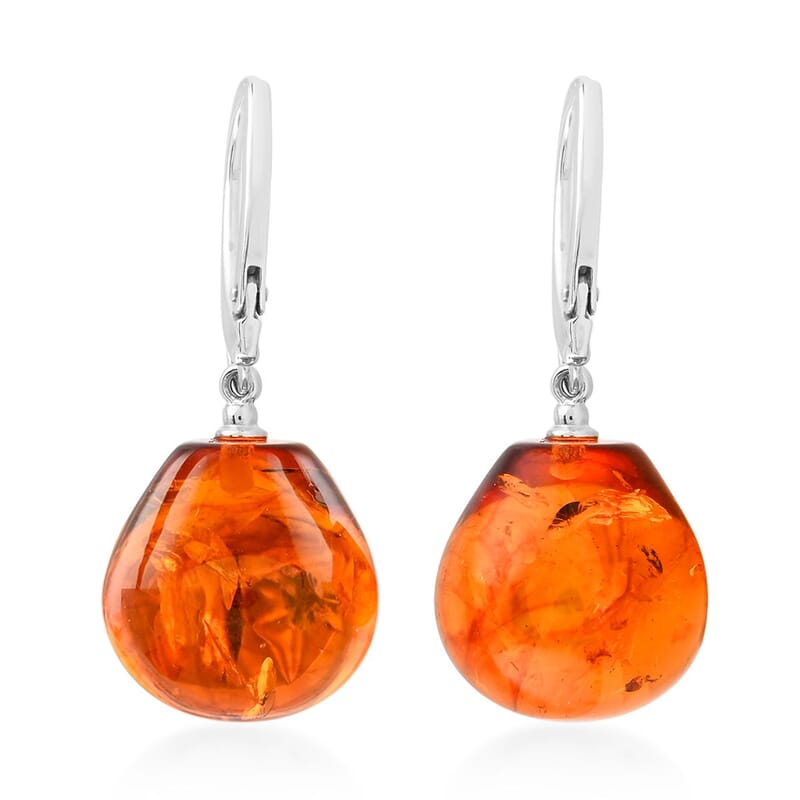 Baltic Amber Pebble Drop Earrings in Sterling Silver