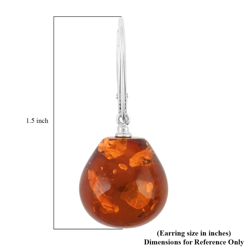 Baltic Amber Pebble Drop Earrings in Sterling Silver