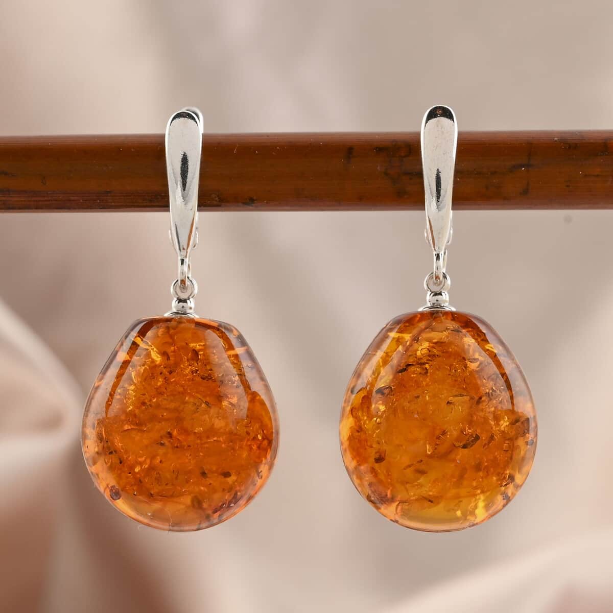 Baltic Amber Drop Earrings in Sterling Silver image number 1