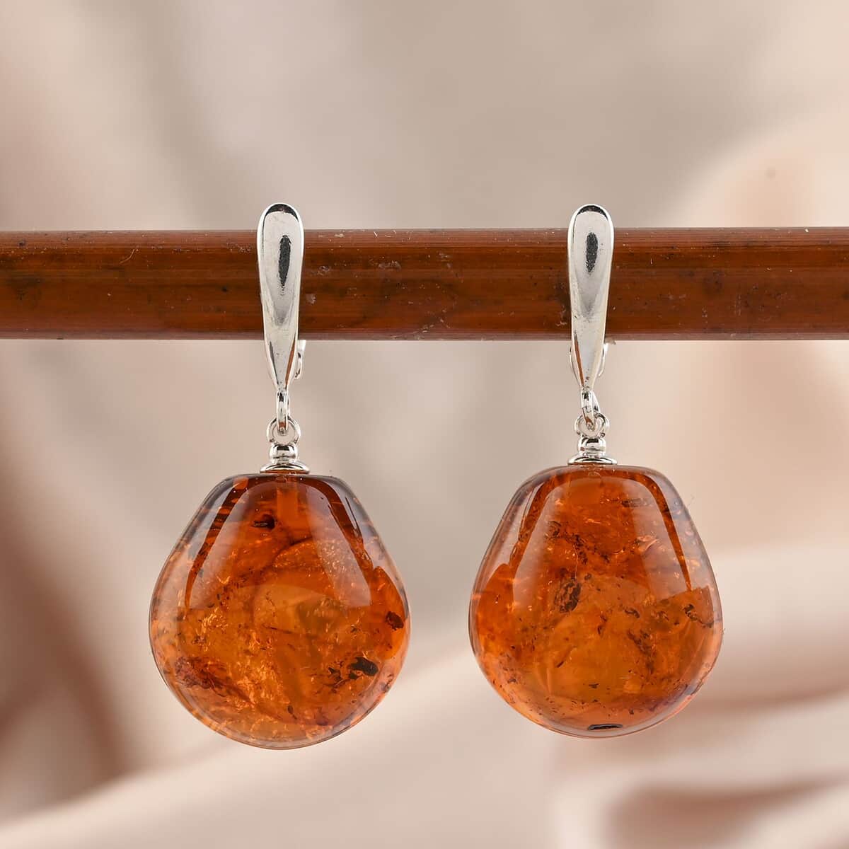 Baltic Amber Drop Earrings in Sterling Silver image number 1