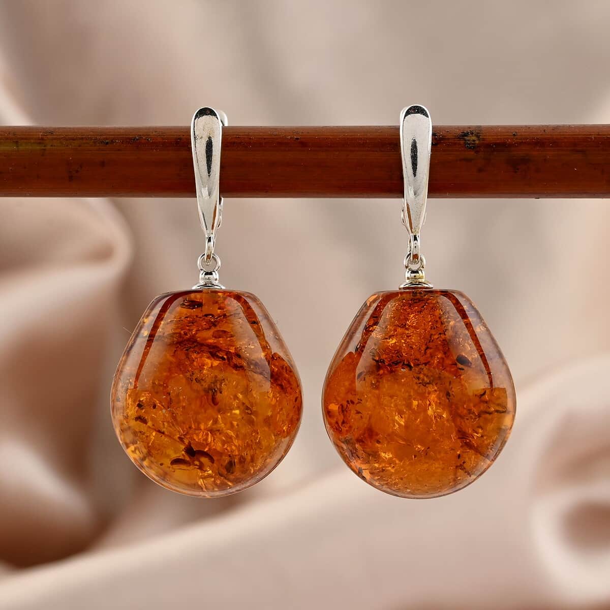 Baltic Amber Drop Earrings in Sterling Silver image number 1