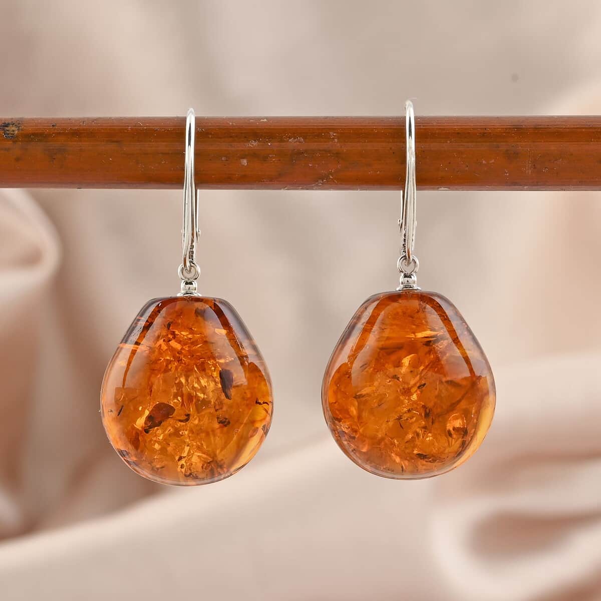 Baltic Amber Drop Earrings in Sterling Silver image number 1