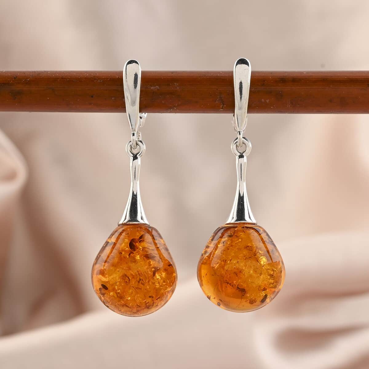 Baltic Amber Drop Earrings in Sterling Silver image number 1