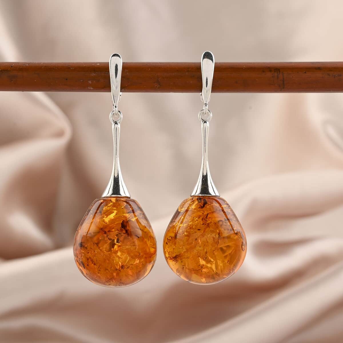 Baltic Amber Drop Earrings in Sterling Silver image number 1