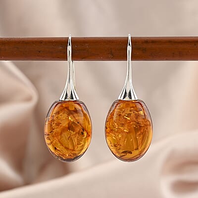 Baltic Amber Sunflower Drop Earrings in Sterling Silver