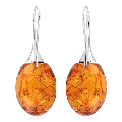 Baltic Amber Sunflower Drop Earrings in Sterling Silver