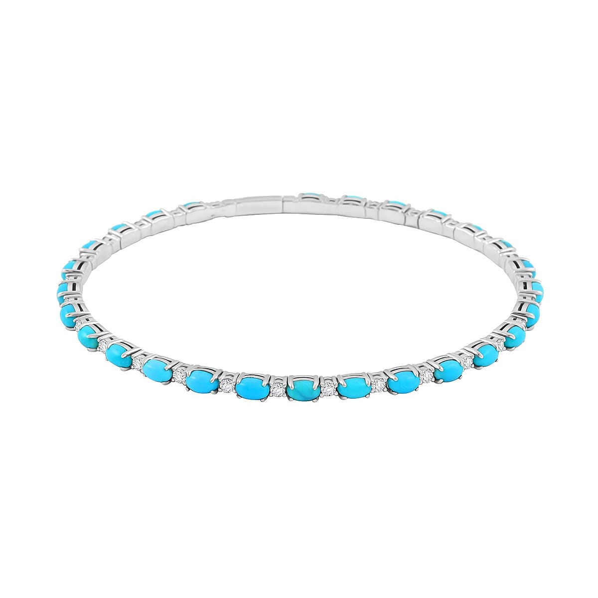 Modani Sleeping Beauty Turquoise and White Topaz 6.00 ctw Bangle Bracelet (7.25 In) in Sterling Silver with 1.5g Titanium Spring image number 0