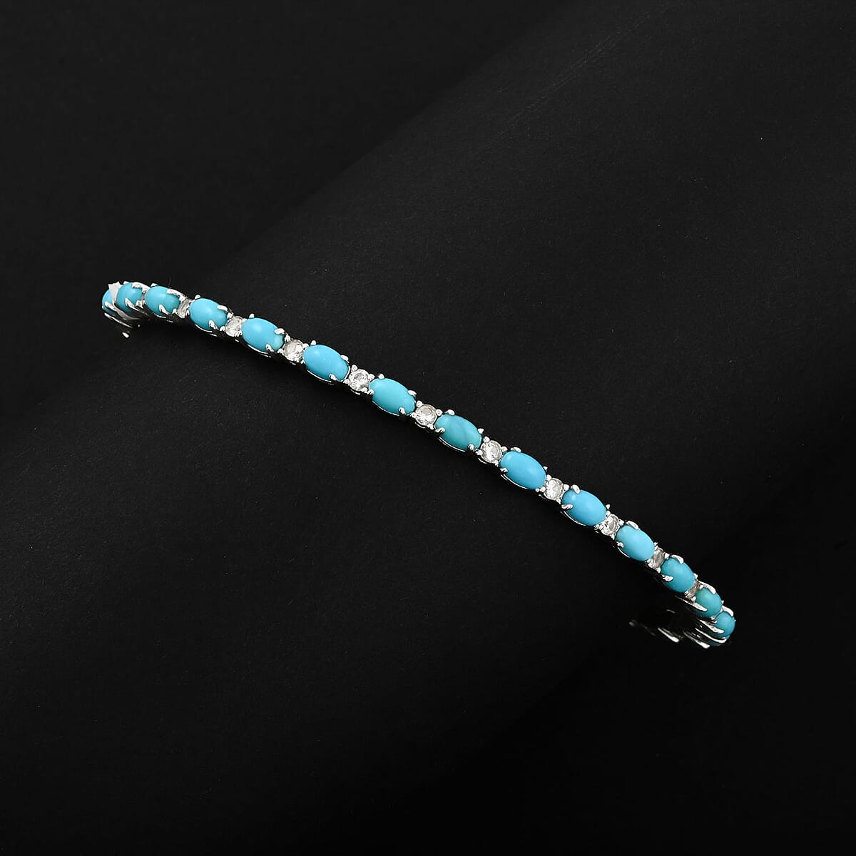 Modani Sleeping Beauty Turquoise and White Topaz 6.00 ctw Bangle Bracelet (7.25 In) in Sterling Silver with 1.5g Titanium Spring image number 1