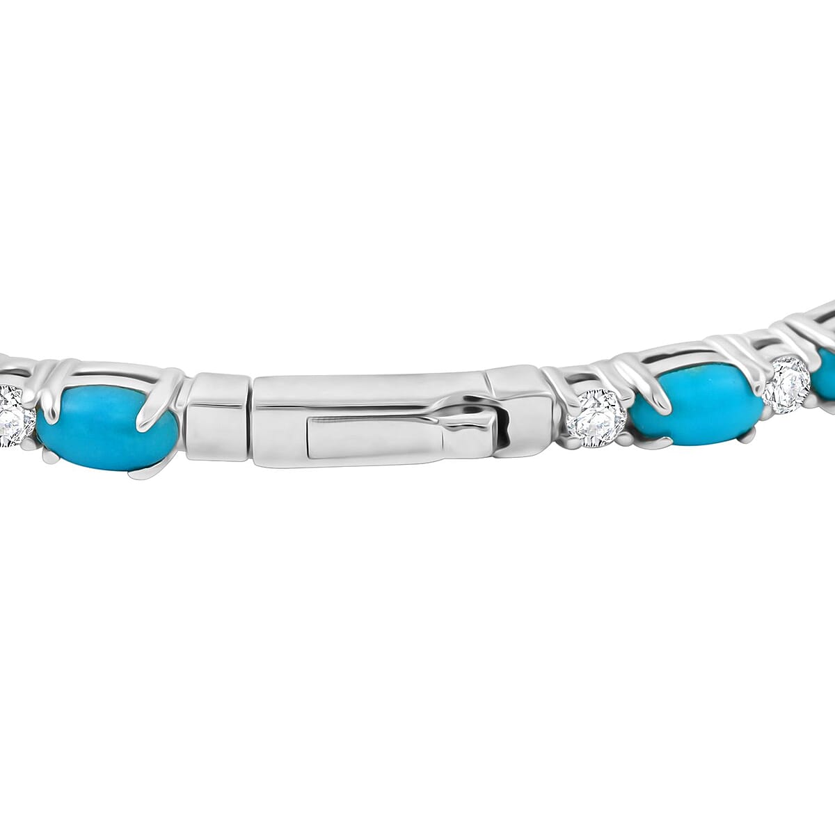 Modani Sleeping Beauty Turquoise and White Topaz 6.00 ctw Bangle Bracelet (7.25 In) in Sterling Silver with 1.5g Titanium Spring image number 2