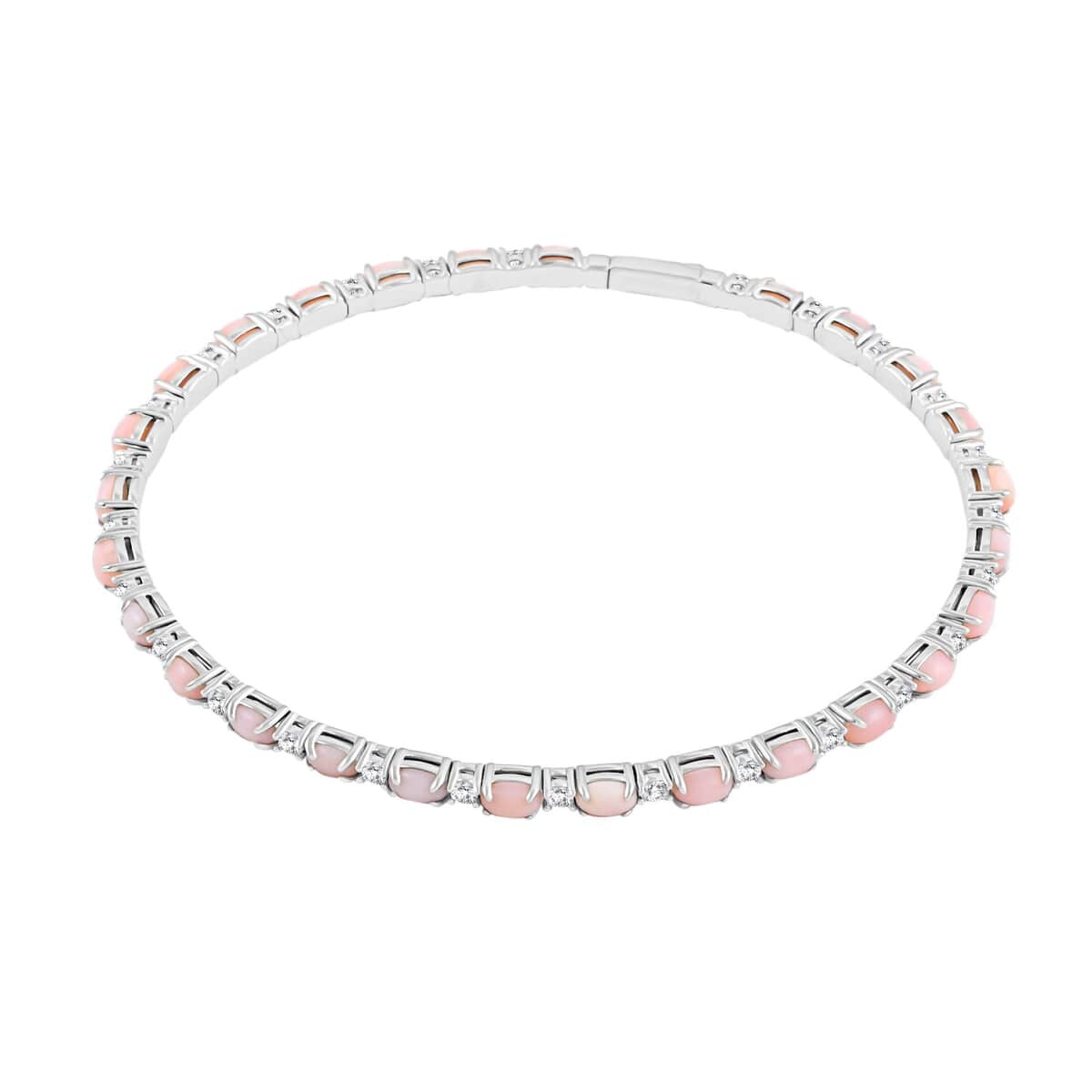 Modani Pink Opal and White Topaz 6.00 ctw Bangle Bracelet (7.25 in) in Sterling Silver with with 1.5g Titanium Spring image number 0