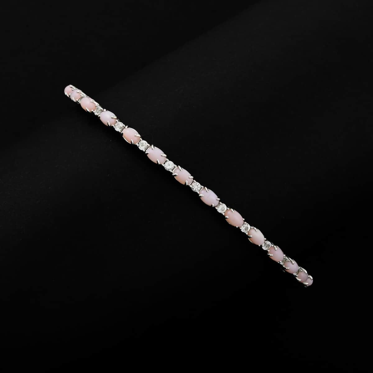 Modani Pink Opal and White Topaz 6.00 ctw Bangle Bracelet (7.25 in) in Sterling Silver with with 1.5g Titanium Spring image number 1