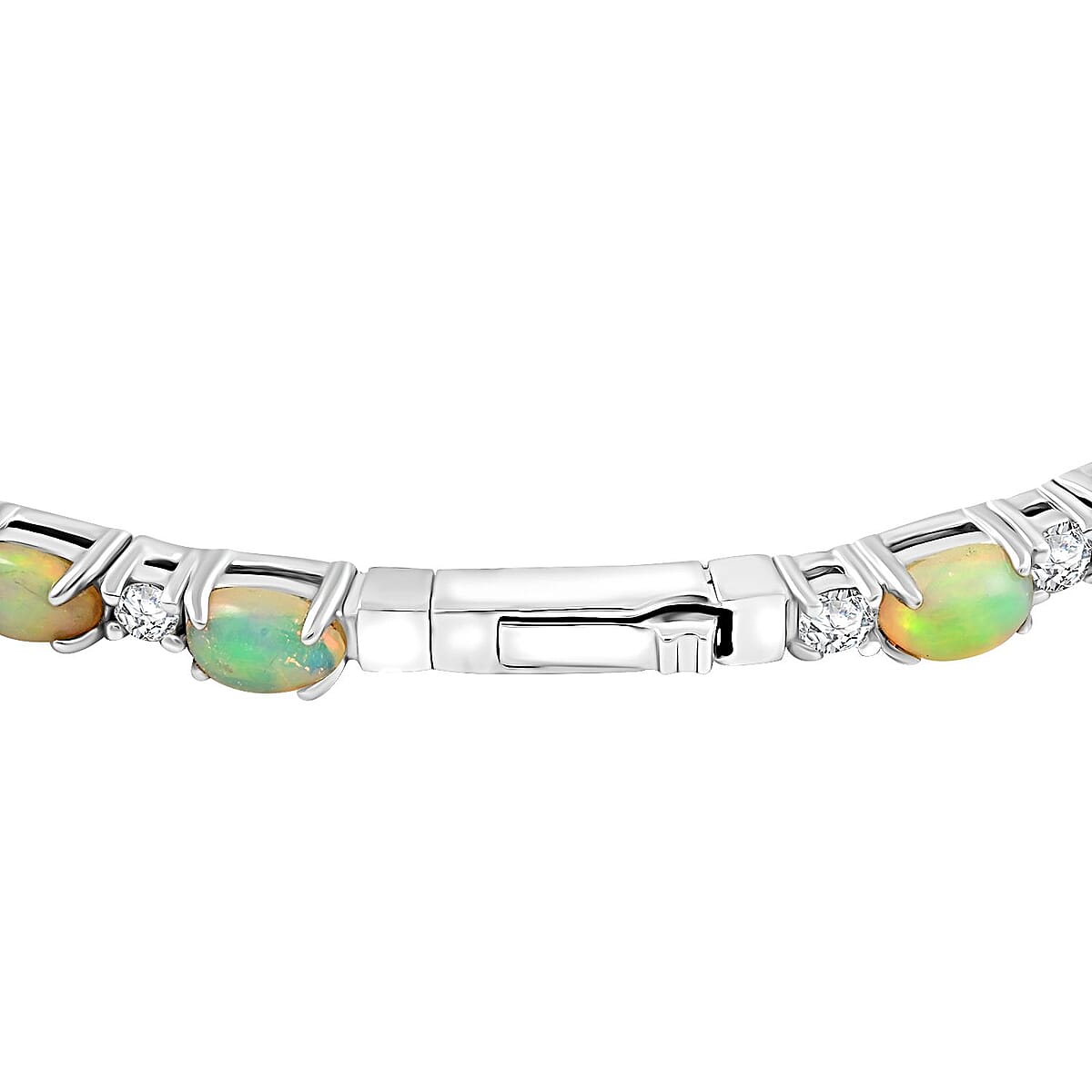 Modani Ethiopian Welo Opal and White Topaz 6.21 ctw Bangle Bracelet (8.00 In) in Sterling Silver with 1.5g Titanium Spring image number 2