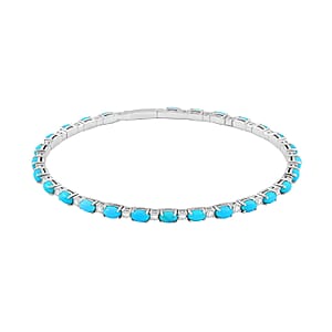 Modani Sleeping Beauty Turquoise and White Topaz 6.75 ctw Bangle Bracelet (8.0 In) in Sterling Silver with 1.5g Titanium Spring