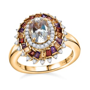 Premium Malagasy Moonstone and Multi Gemstone 2.10 ctw Celestial Burst Ring in 18K Vermeil Yellow Gold Over Sterling Silver (Size 6.0) (Del. in 8-10 Days)