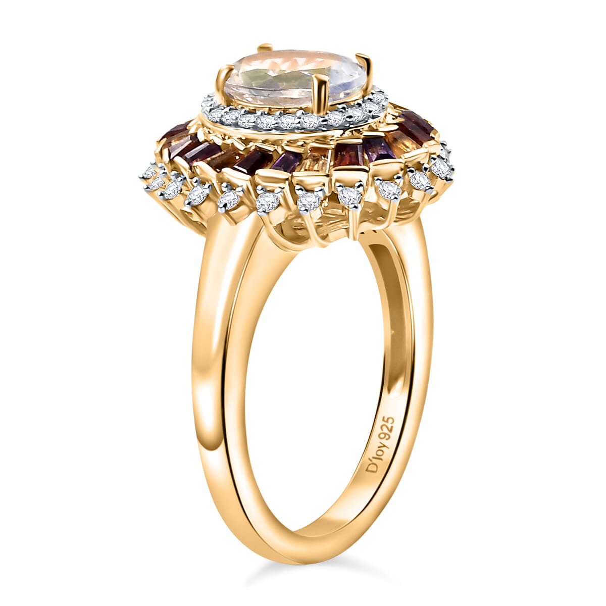 Premium Malagasy Moonstone and Multi Gemstone 2.10 ctw Celestial Burst Ring in 18K Vermeil Yellow Gold Over Sterling Silver (Size 6.0) (Del. in 8-10 Days) image number 3