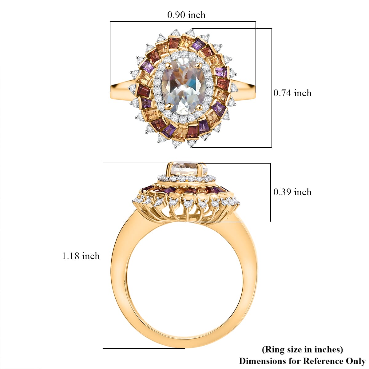 Premium Malagasy Moonstone and Multi Gemstone 2.10 ctw Celestial Burst Ring in 18K Vermeil Yellow Gold Over Sterling Silver (Size 6.0) (Del. in 8-10 Days) image number 5