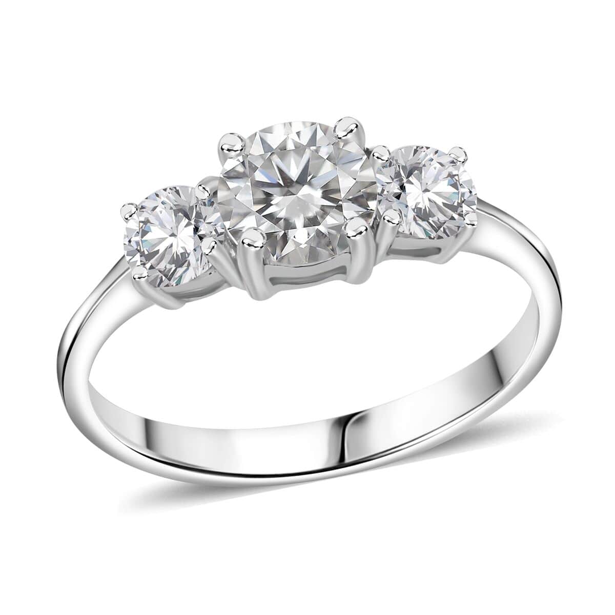 Moissanite 1.30 ctw Trilogy Ring in Rhodium Over Sterling Silver (Size 10.0) image number 0