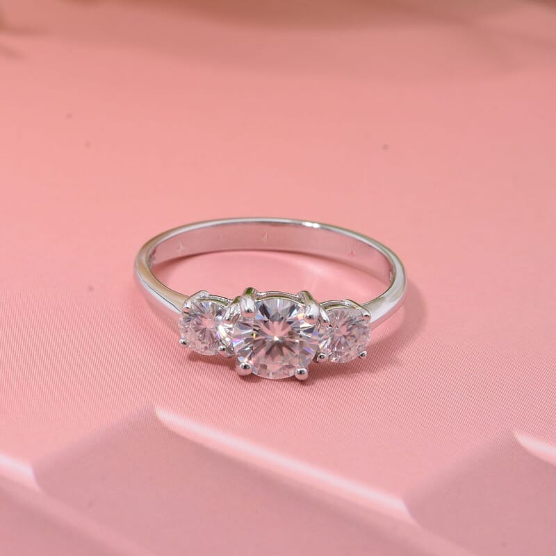 Moissanite 1.30 ctw Trilogy Ring in Rhodium Over Sterling Silver (Size 10.0)