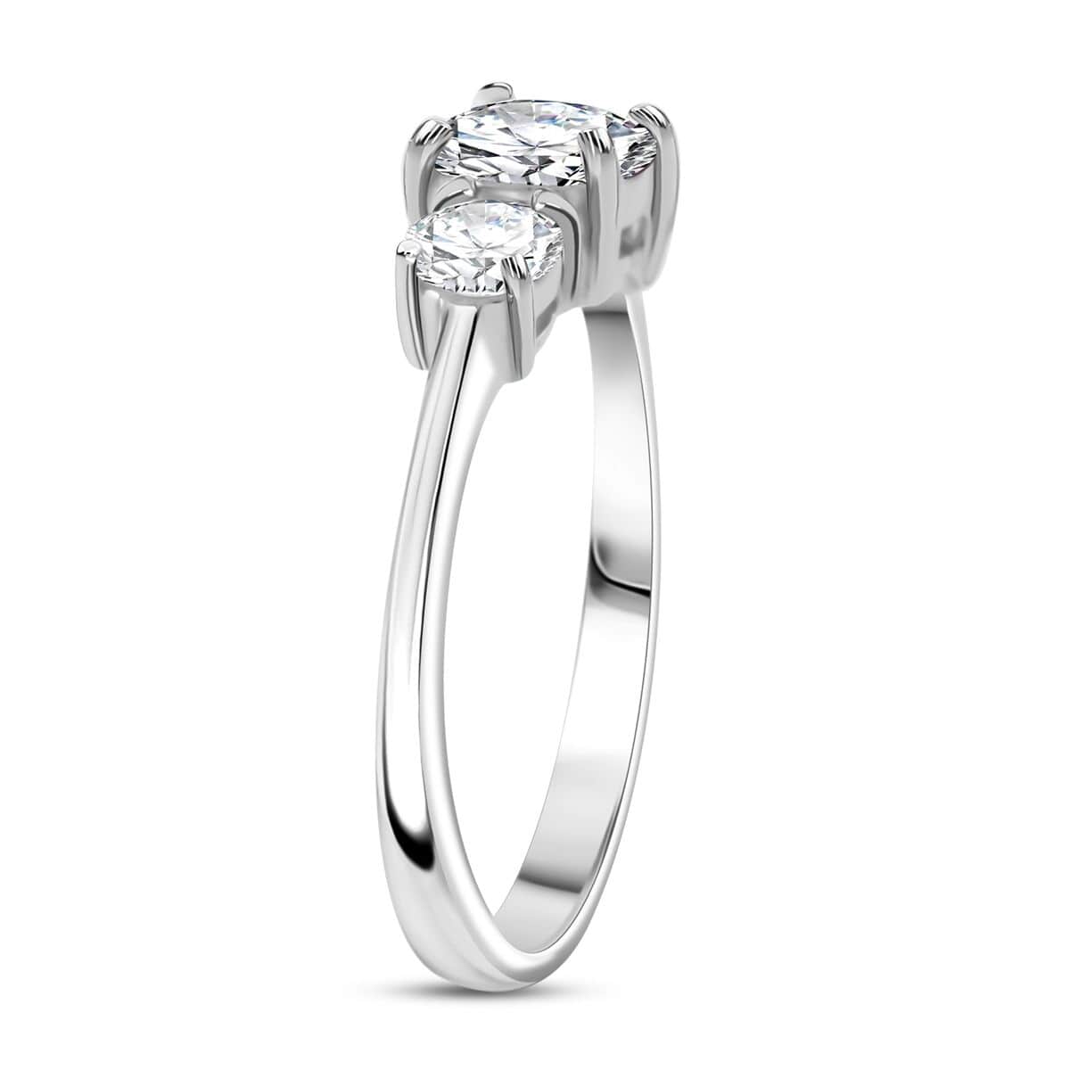 Moissanite 1.30 ctw Trilogy Ring in Rhodium Over Sterling Silver (Size 10.0) image number 3