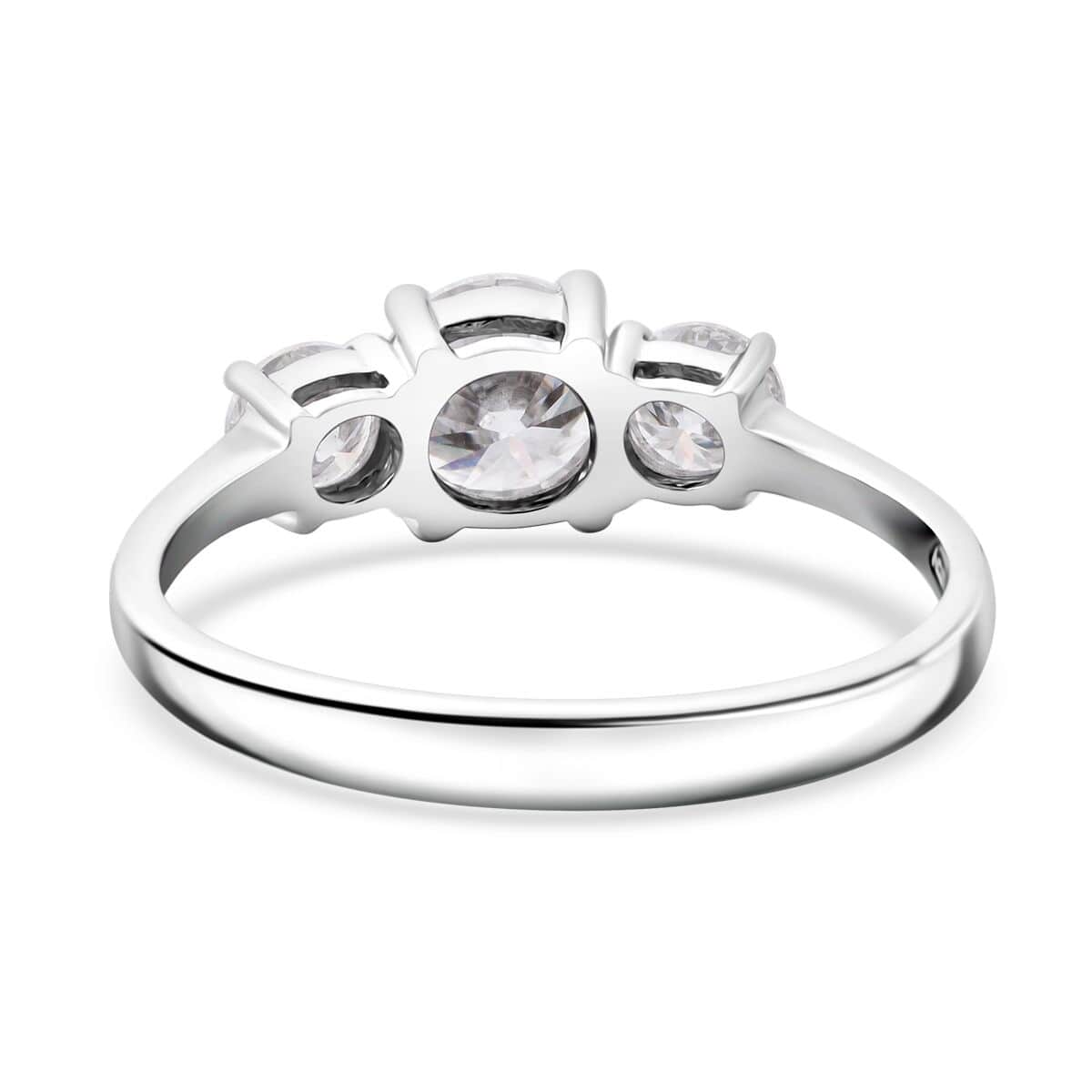 Moissanite 1.30 ctw Trilogy Ring in Rhodium Over Sterling Silver (Size 10.0) image number 4