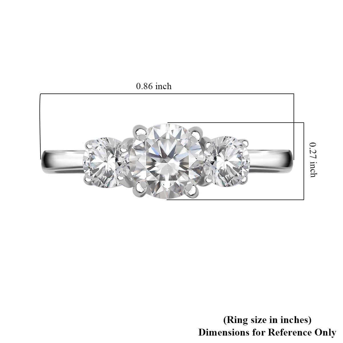 Moissanite 1.30 ctw Trilogy Ring in Rhodium Over Sterling Silver (Size 10.0) image number 5