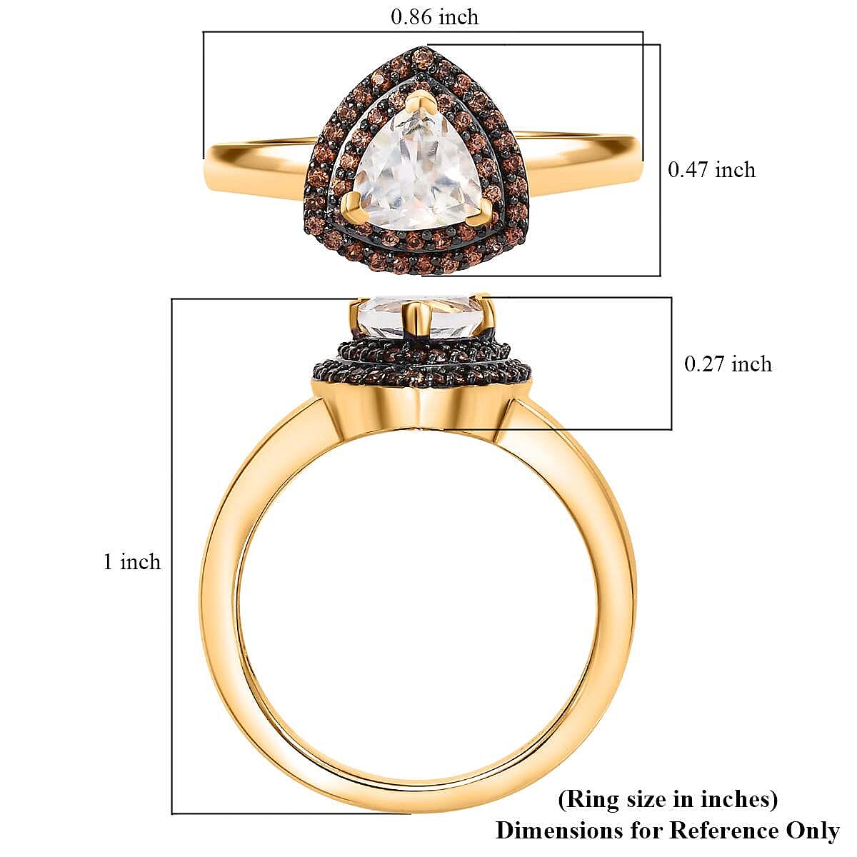 Premium Malagasy Moonstone and Champagne Zircon 1.20 ctw Double Halo Ring in 18K Vermeil Yellow Gold Over Sterling Silver (Size 10.0)