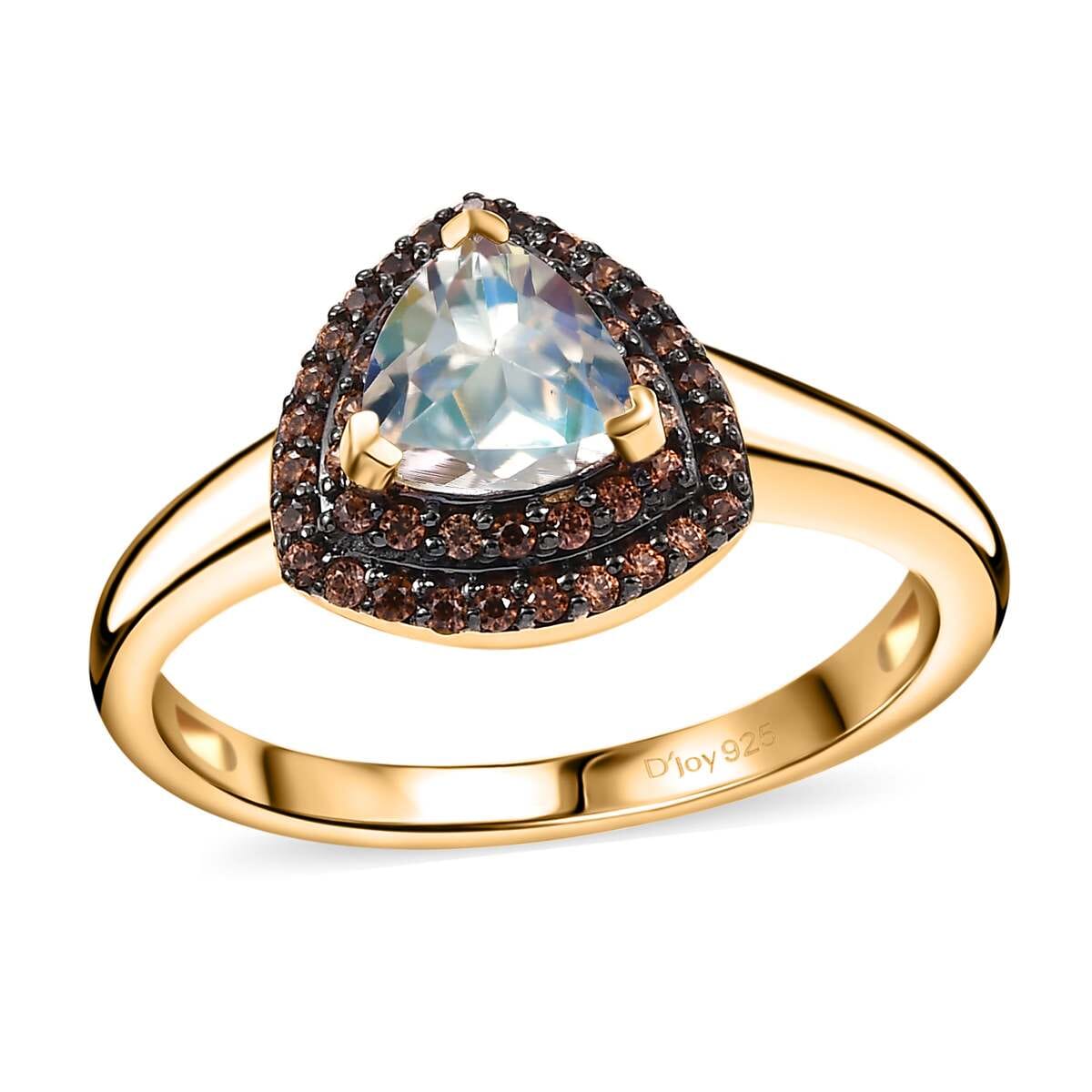 Premium Malagasy Moonstone and Champagne Zircon 1.20 ctw Double Halo Ring in 18K Vermeil Yellow Gold Over Sterling Silver (Size 7.0) image number 0
