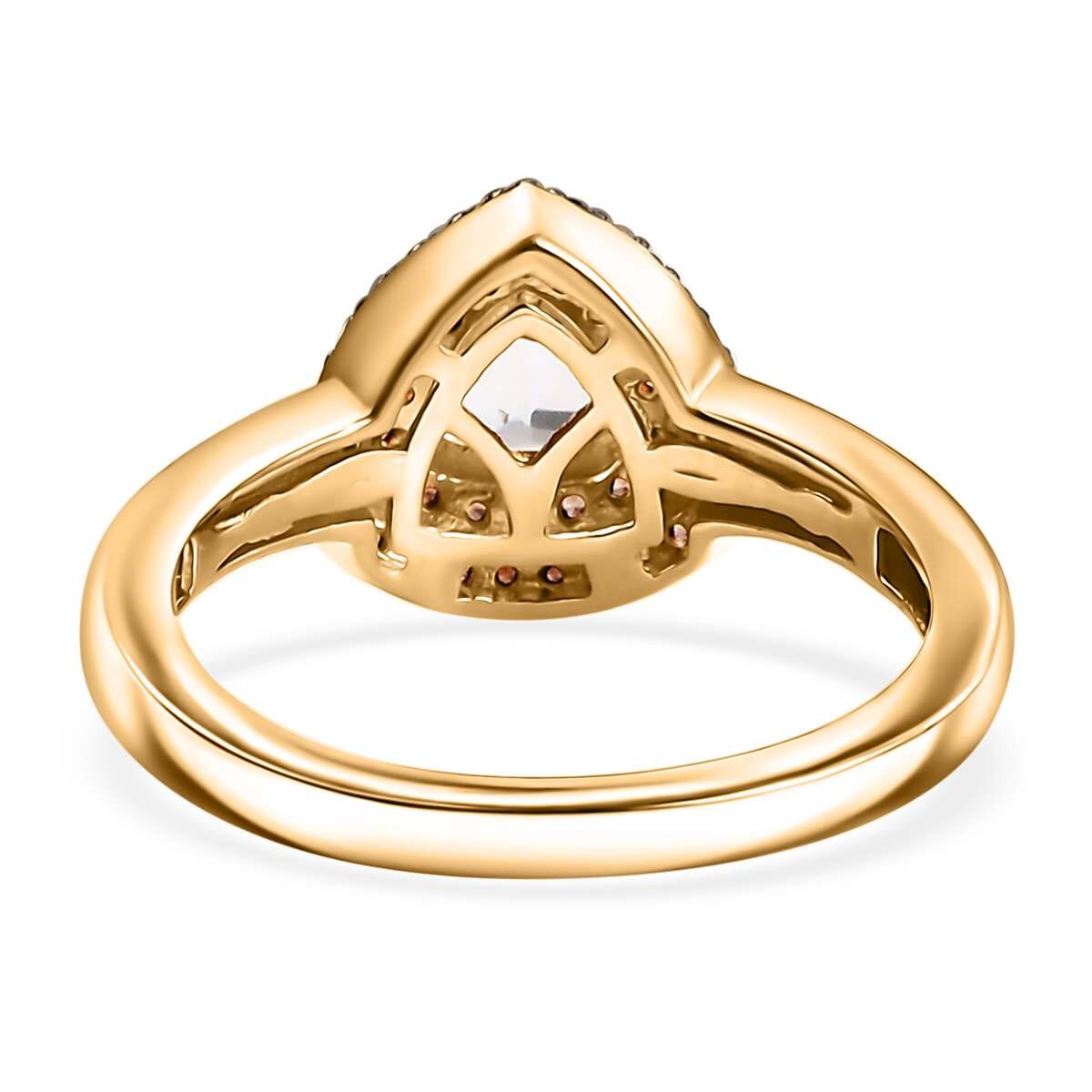 Premium Malagasy Moonstone and Champagne Zircon 1.20 ctw Double Halo Ring in 18K Vermeil Yellow Gold Over Sterling Silver (Size 7.0) image number 4