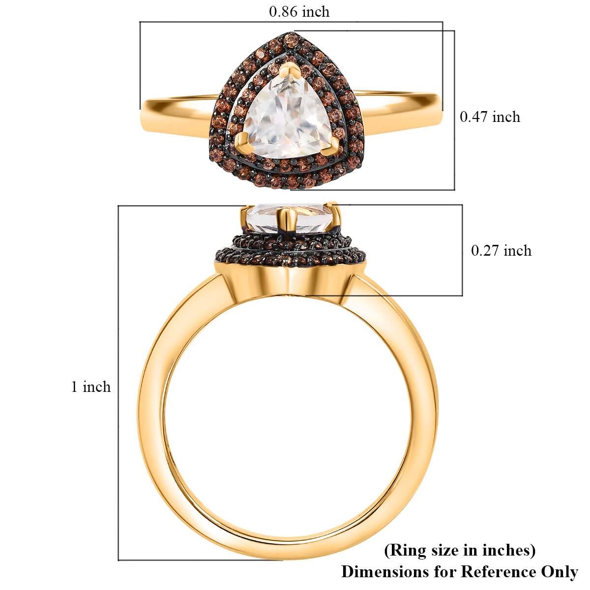Premium Malagasy Moonstone and Champagne Zircon 1.20 ctw Double Halo Ring in 18K Vermeil Yellow Gold Over Sterling Silver (Size 7.0) image number 5