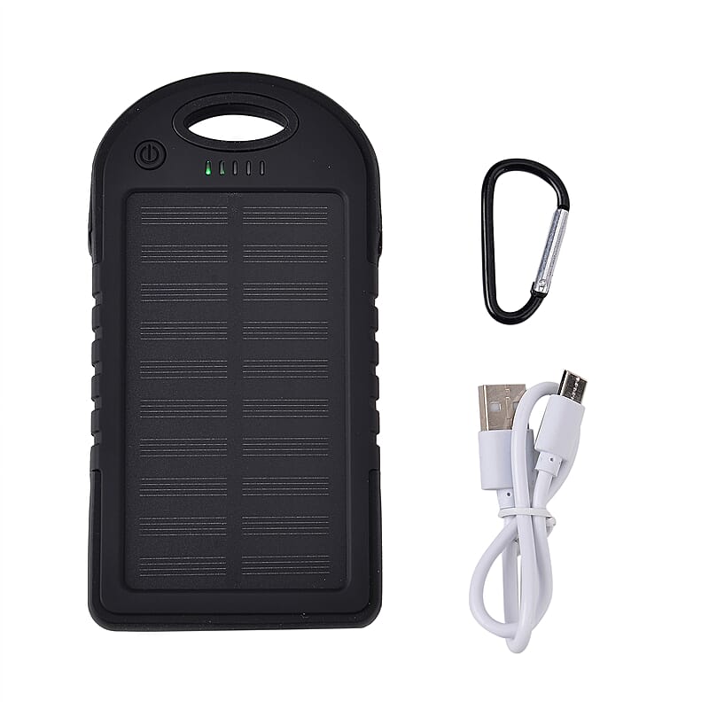 Homesmart Black Carabiner Solar 4000 mAh Battery Charger with USB & Emergency LED Torch