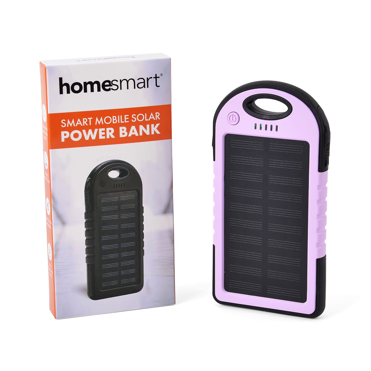Homesmart Purple Carabiner Solar 4000 mAh Battery Charger with USB & Emergency LED Torch image number 0