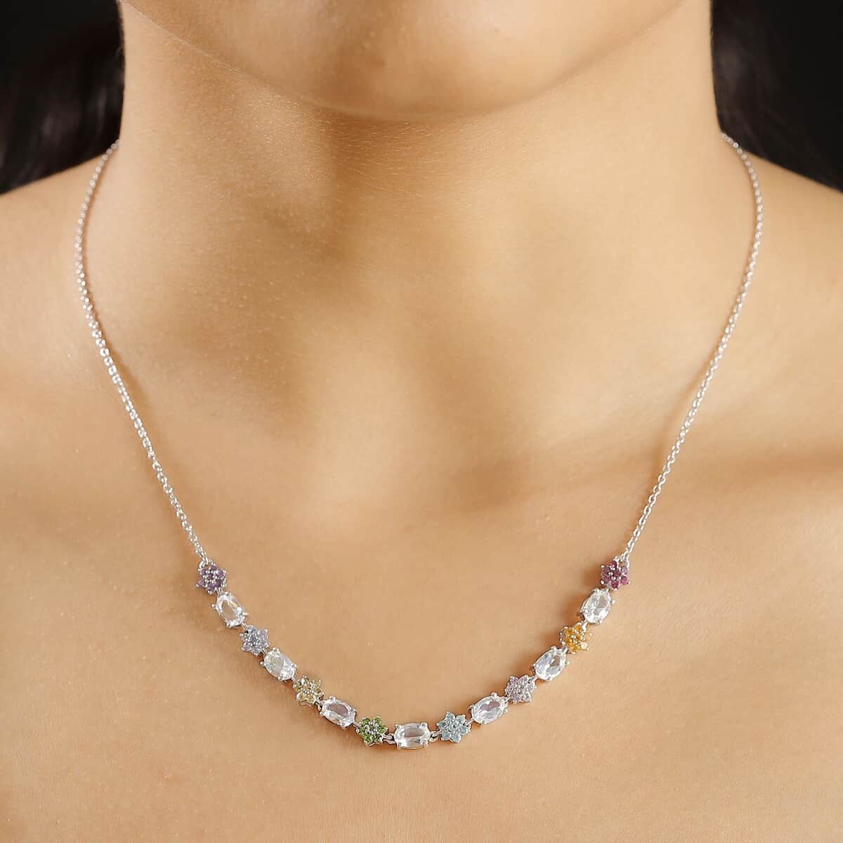 Premium Malagasy Moonstone and Multi Gemstone 4.50 ctw Floral Necklace in 18K Vermeil YG and Rhodium Over Sterling Silver 18-20 Inches image number 2