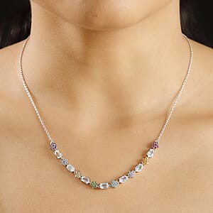 Malagasy Moonstone, Multi Gemstone Floral Necklace in Rhodium Over Sterling Silver 4.50 ctw (18-20 Inches)