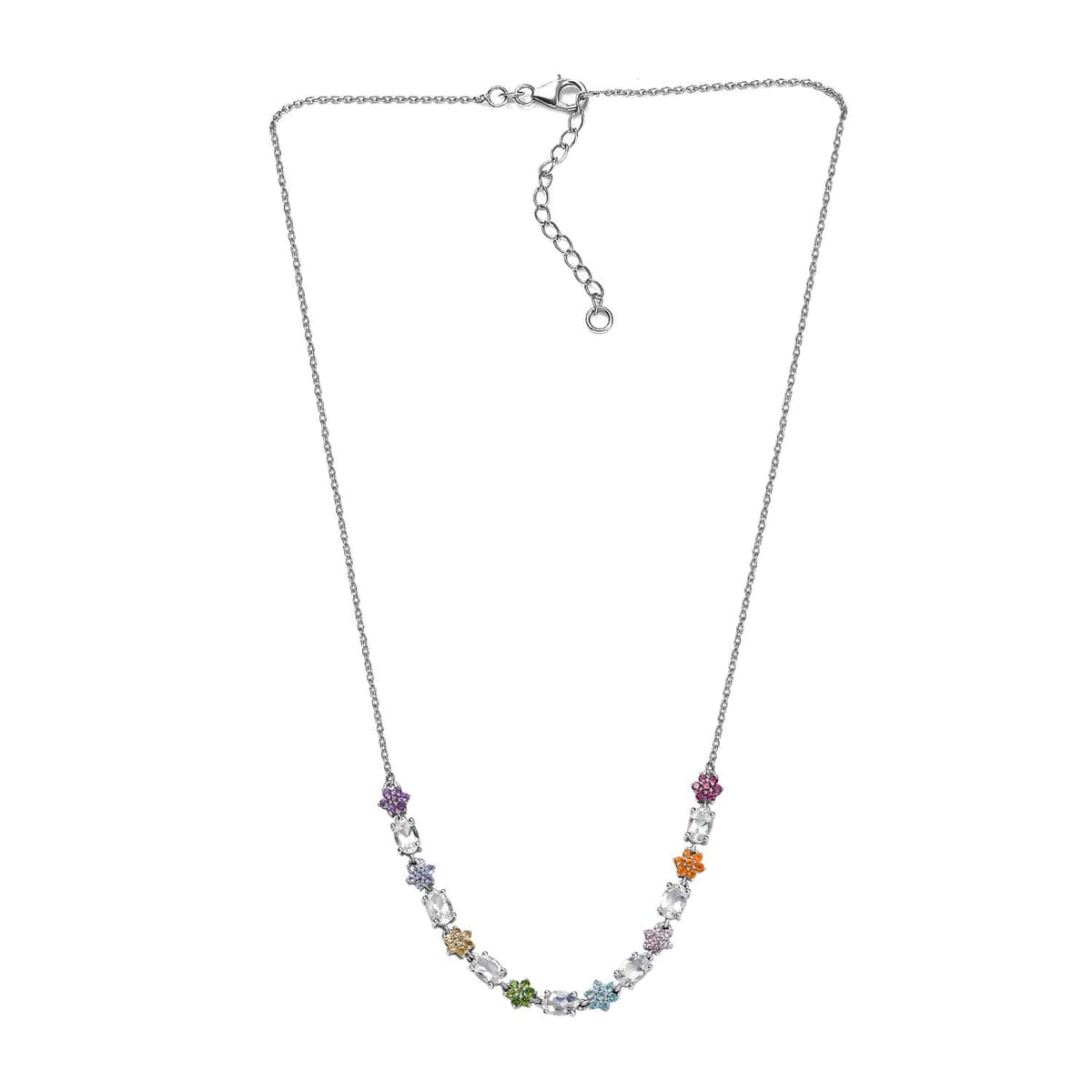 Premium Malagasy Moonstone and Multi Gemstone 4.50 ctw Floral Necklace in 18K Vermeil YG and Rhodium Over Sterling Silver 18-20 Inches image number 3