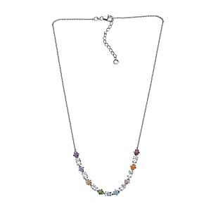 Malagasy Moonstone, Multi Gemstone Floral Necklace in Rhodium Over Sterling Silver 4.50 ctw (18-20 Inches)