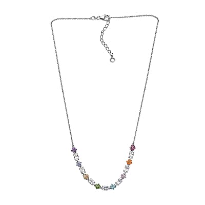 Malagasy Moonstone, Multi Gemstone Floral Necklace in Rhodium Over Sterling Silver 4.50 ctw (18-20 Inches)