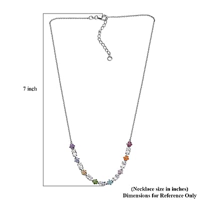 Malagasy Moonstone, Multi Gemstone Floral Necklace in Rhodium Over Sterling Silver 4.50 ctw (18-20 Inches)