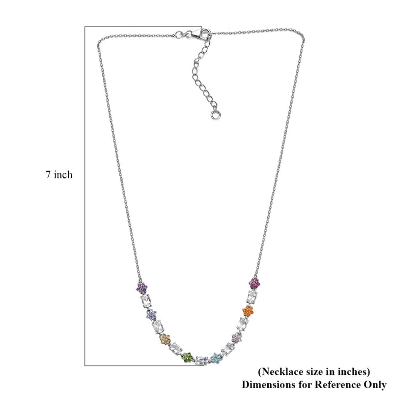Malagasy Moonstone, Multi Gemstone Floral Necklace in Rhodium Over Sterling Silver 4.50 ctw (18-20 Inches)