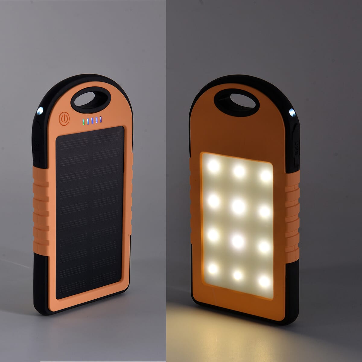 Homesmart Orange Carabiner Solar 4000 mAh Battery Charger with USB & Emergency LED Torch image number 1