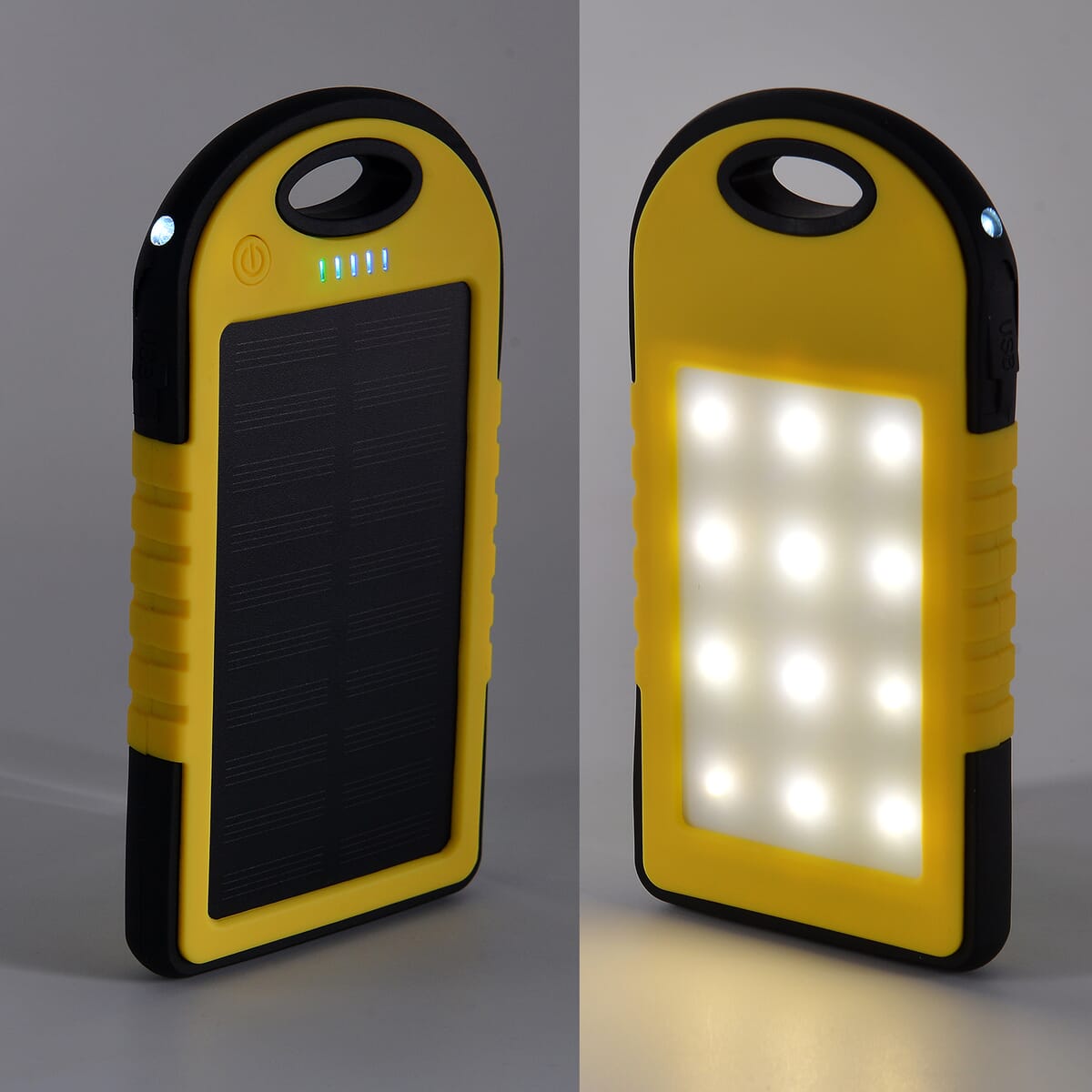 Homesmart Yellow Carabiner Solar 4000 mAh Battery Charger with USB & Emergency LED Torch image number 1