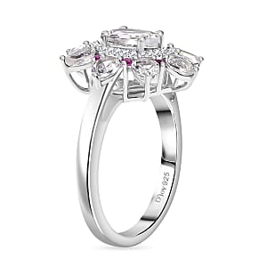 Premium Malagasy Moonstone and Multi Gemstone 2.40 ctw Floral Ring in Rhodium Over Sterling Silver (Size 10.0) (Del. in 8-10 Days)