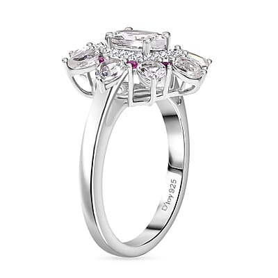 Premium Malagasy Moonstone and Multi Gemstone 2.40 ctw Floral Ring in Rhodium Over Sterling Silver (Size 10.0) (Del. in 8-10 Days)