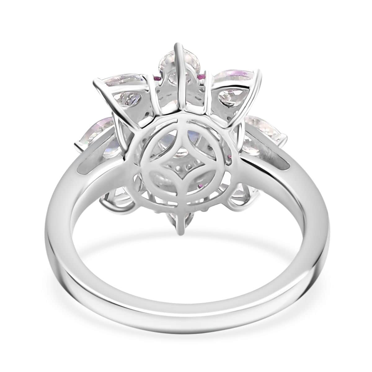 Premium Malagasy Moonstone and Multi Gemstone 2.40 ctw Floral Ring in Rhodium Over Sterling Silver (Size 10.0) (Del. in 8-10 Days) image number 4