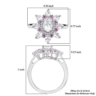 Premium Malagasy Moonstone and Multi Gemstone 2.40 ctw Floral Ring in Rhodium Over Sterling Silver (Size 10.0) (Del. in 8-10 Days)